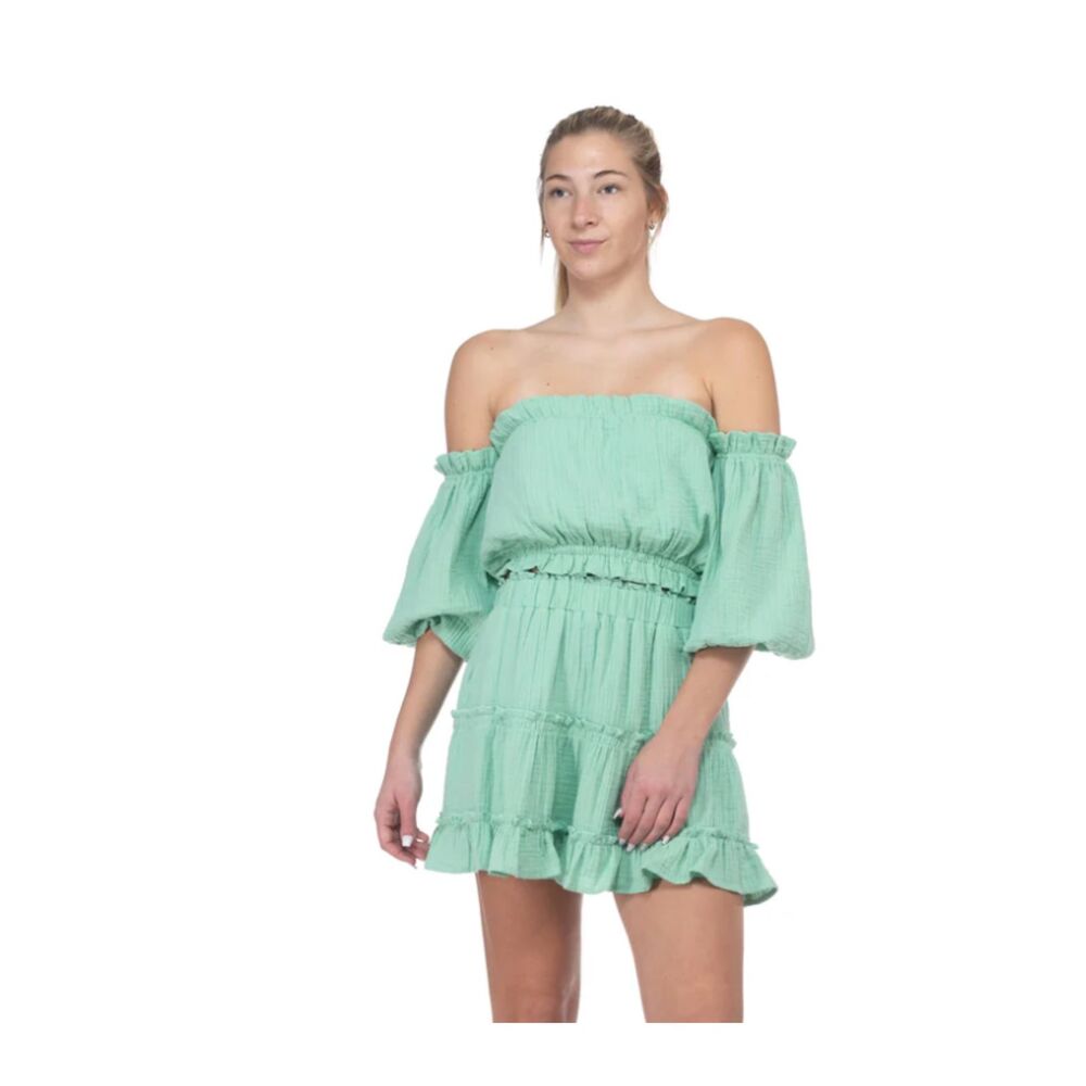 NEW BTFL-Life Off Shoulder Matching Skirt‎ Set Spring Green Gauze Size XS